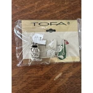 NEW Vintage TOFA Golf Pin Brooch Signed Gold Tone Enamel 90s Moving Parts